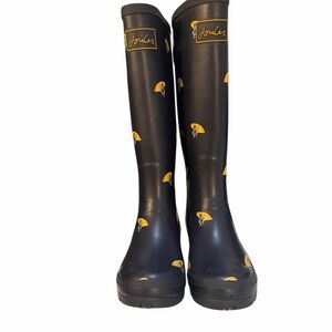 Joules Black Rain Boots Umbrella Print | US 7 | Waterproof